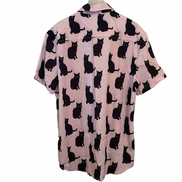 Shein Shirt Black Cats Pink Large New Button Down Mens - Picture 3 of 11